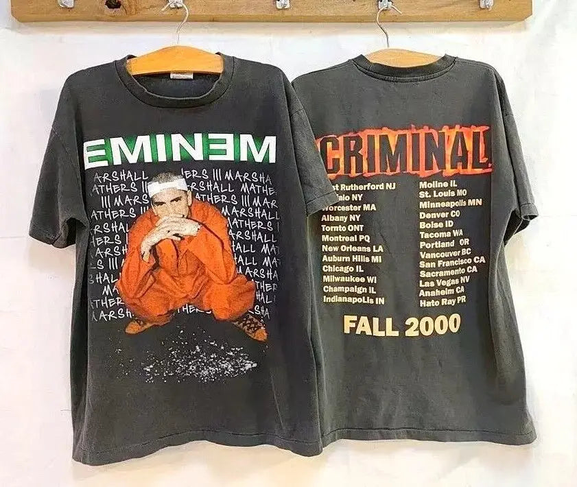 Eminem Criminal Tour 2000 2 Side Black Short Sleeve Unisex Tshirt Reprint