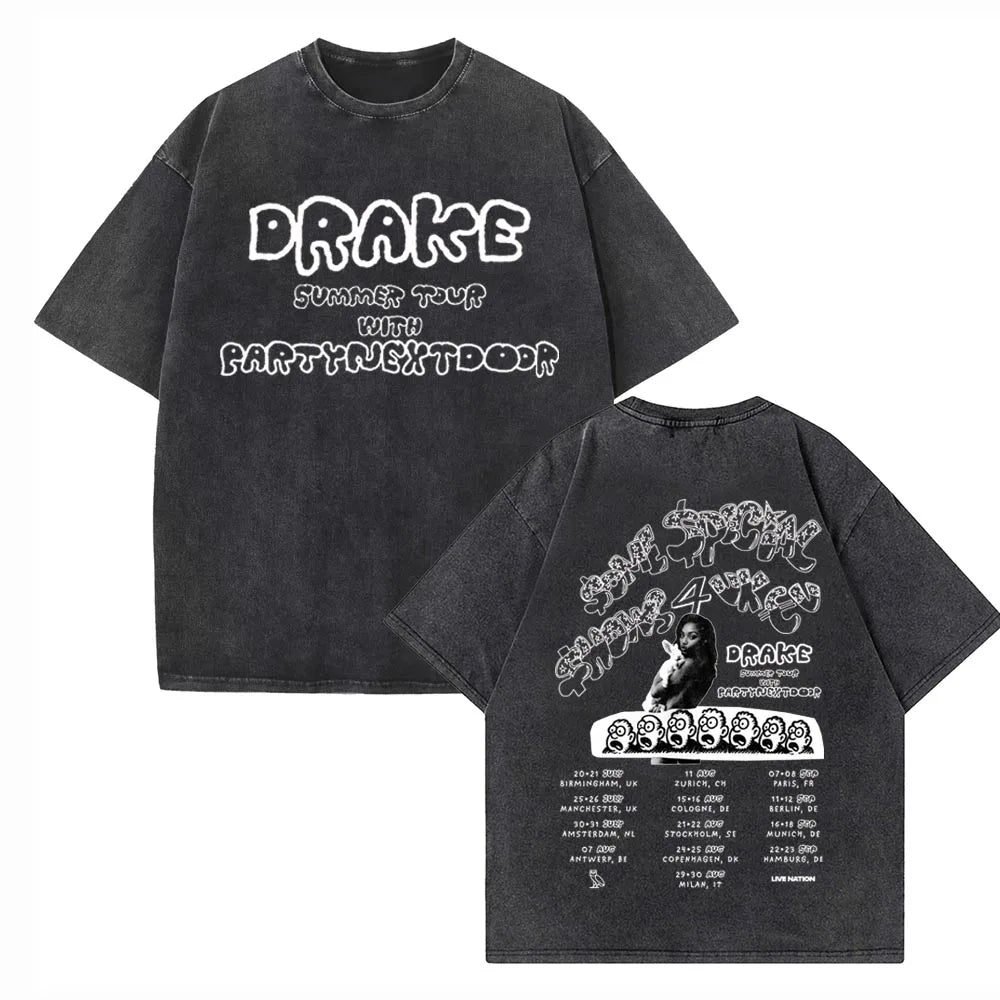 Drake Europe Tour with Partynextdoor 2025 T-shirt Vintage O-Neck Short Sleeve