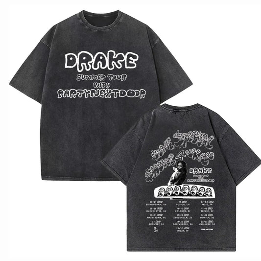 Drake Europe Tour with Partynextdoor 2025 T-shirt Vintage O-Neck Short Sleeve