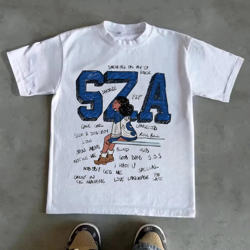 2000s Vintage Casual Girl Sza Print Y2k