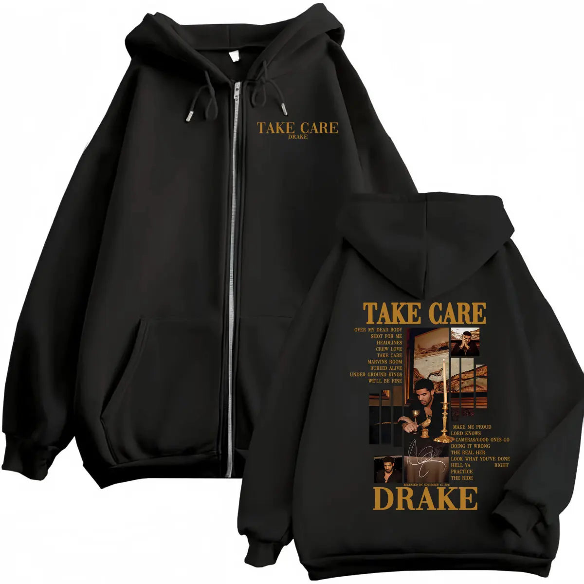 Rapper Drake Take Care Album Merch Zipper Hoodies