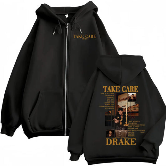 Rapper Drake Take Care Album Merch Zipper Hoodies