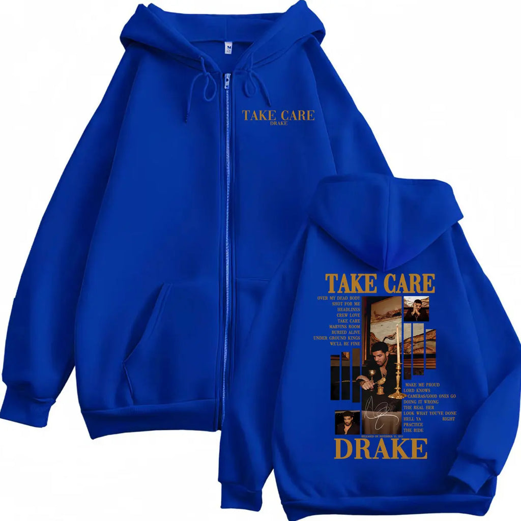 Rapper Drake Take Care Album Merch Zipper Hoodies