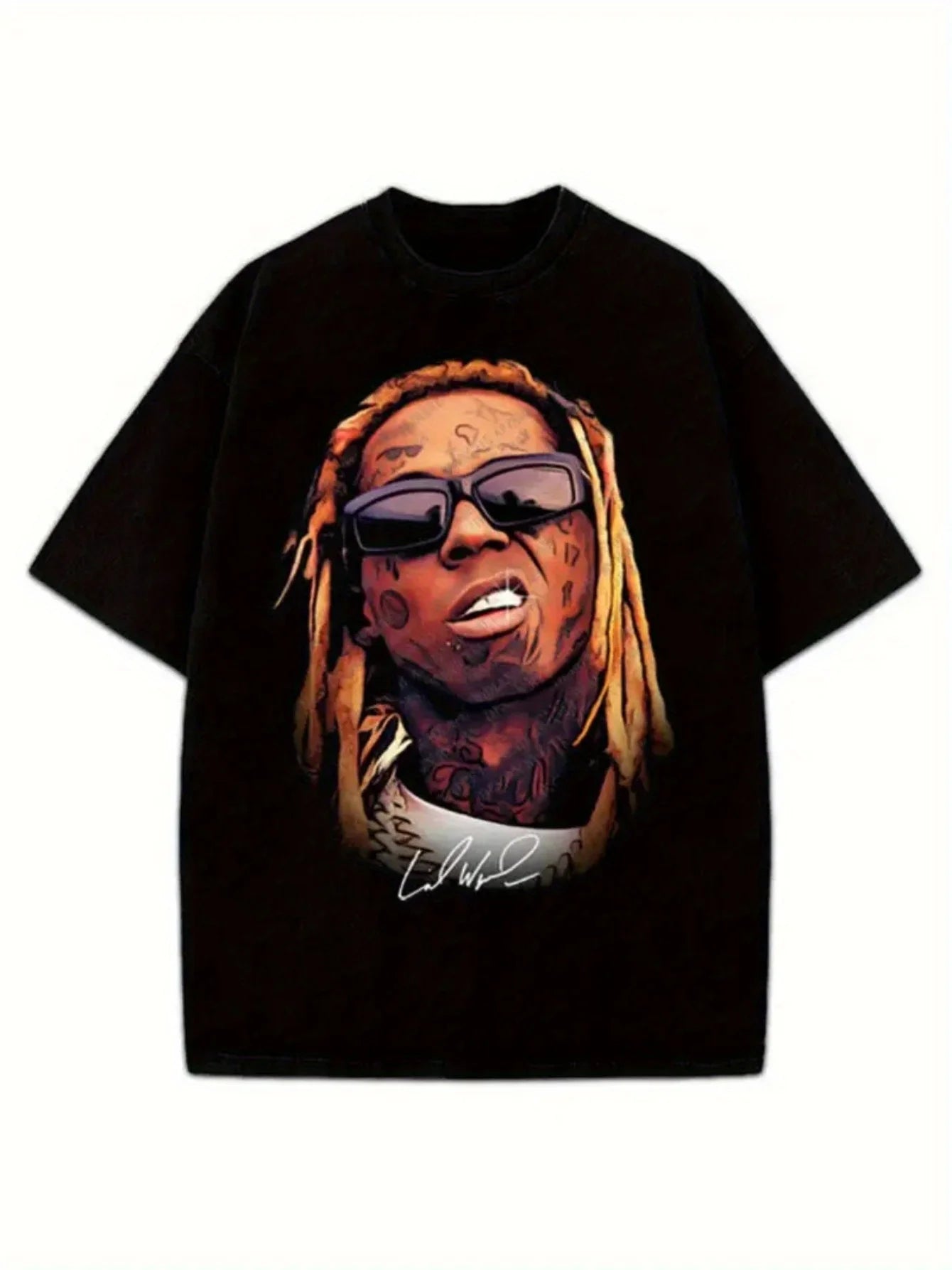 Lil Wayne Pattern Printed Crew Neck T-Shirt Short Sleeve