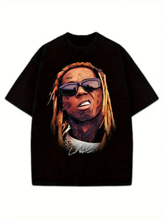 Lil Wayne Pattern Printed Crew Neck T-Shirt Short Sleeve