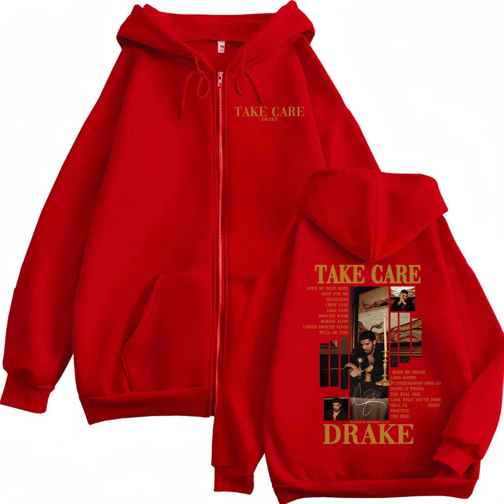 Rapper Drake Take Care Album Merch Zipper Hoodies
