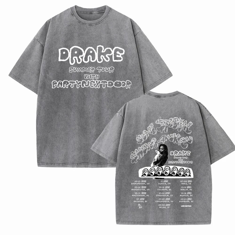 Drake Europe Tour with Partynextdoor 2025 T-shirt Vintage O-Neck Short Sleeve