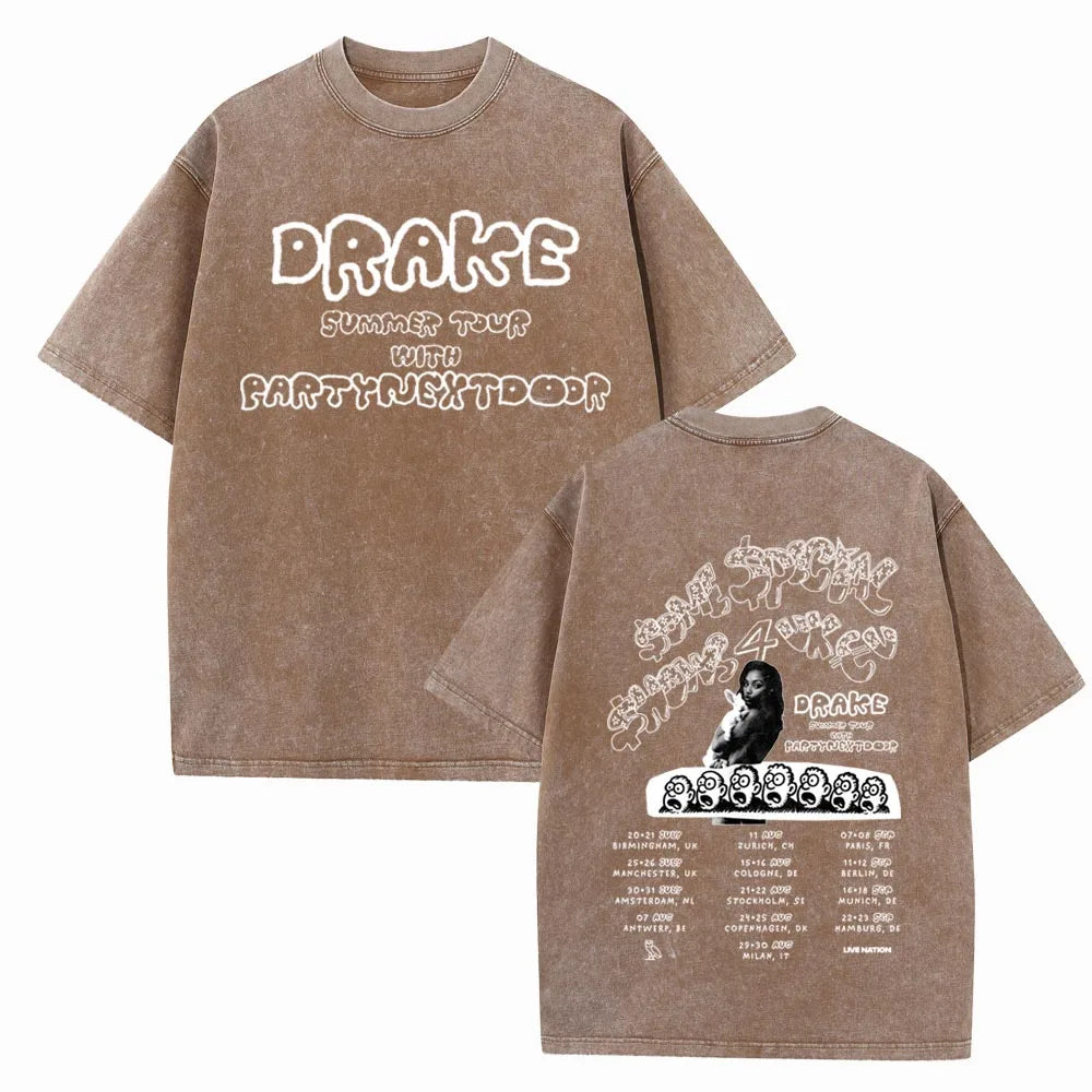 Drake Europe Tour with Partynextdoor 2025 T-shirt Vintage O-Neck Short Sleeve