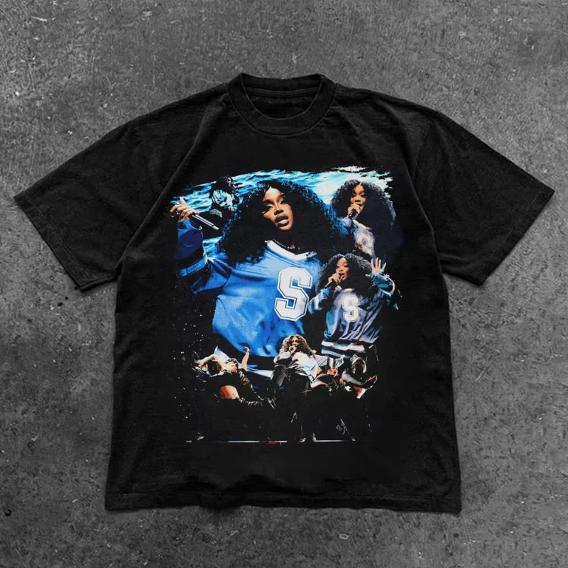 2000s Vintage Casual Girl Sza Print Y2k