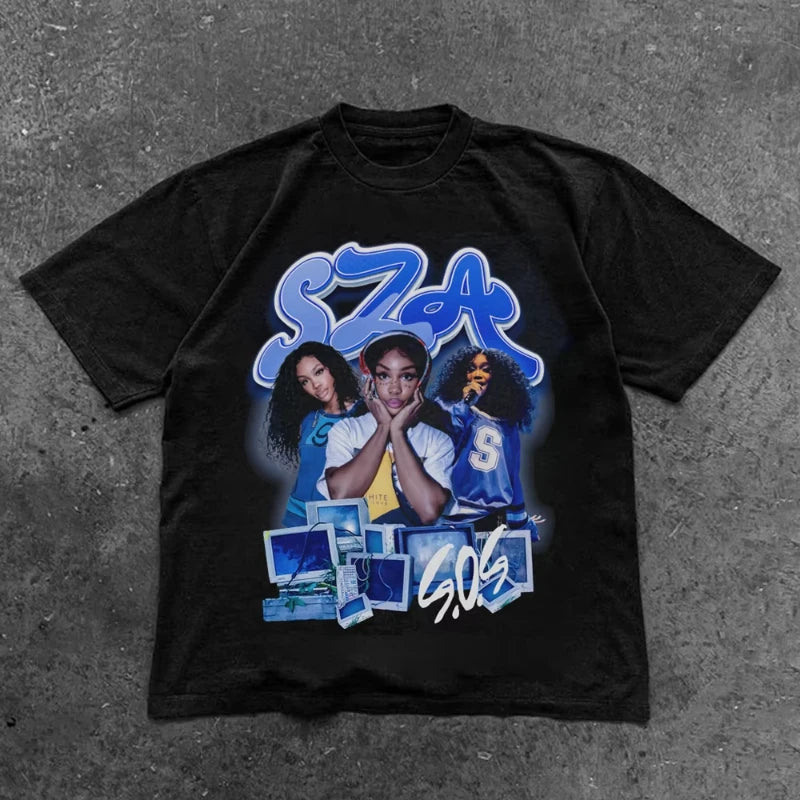 2000s Vintage Casual Girl Sza Print Y2k